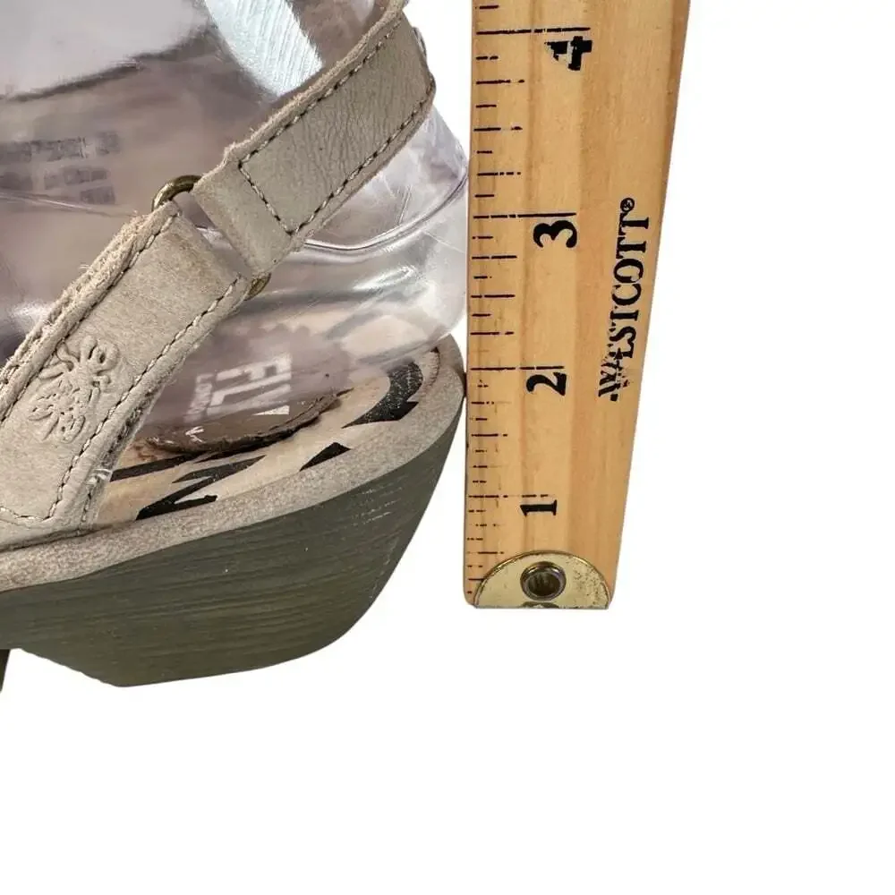 Fly London Pele Taupe Slingback Shoes Closed Toe Mary Jane Leather EU 38 Work